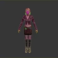 3D Female Model With Blonde Hair Maroon Cardigan Patterned Skirt And Black Boots