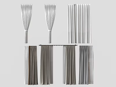 Stylish Curtains with Pleated and Flat Designs for Home Window Decoration 3d model