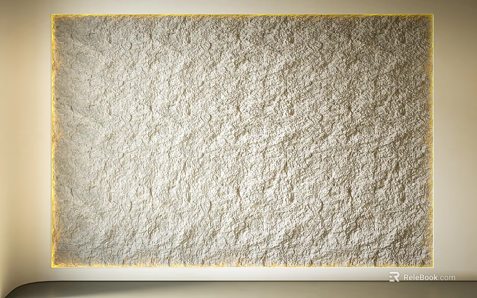 White Rough Textured Wall With Gold Frame In Interior Design 3d model 