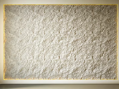 White Rough Textured Wall With Gold Frame In Interior Design 3d model