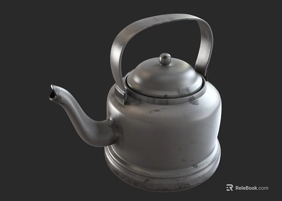 Classic Silver Metal Kettle With Handle And Spout For Kitchen Use 3d model 