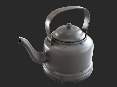 Classic Silver Metal Kettle With Handle And Spout For Kitchen Use 3d model