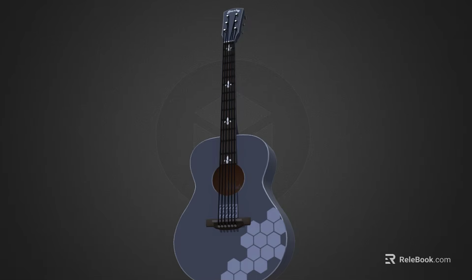 Acoustic Guitar With Hand Painted Hexagon Patterns And Artistic Design Using Art Supplies 3d model 