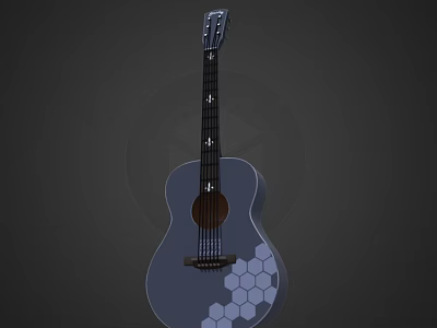Acoustic Guitar With Hand Painted Hexagon Patterns And Artistic Design Using Art Supplies 3d model