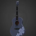 Acoustic Guitar With Hand Painted Hexagon Patterns And Artistic Design Using Art Supplies