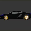 Black Sports Car with Blue Headlights Gold Wheels Solar Panel Roof Reflection on Dark Surface