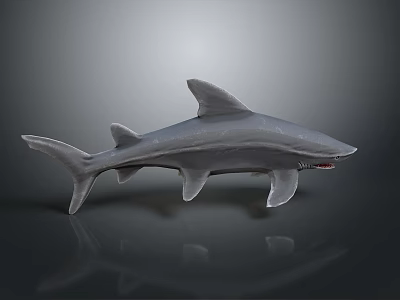 Detailed Grey Shark Figurine Displaying Open Mouth and Sharp Fins on Dark Surface 3d model