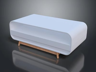 Modern White Coffee Table With Wooden Legs And Storage Shelf Design 3d model
