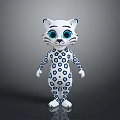 Cute Cartoon Snow Leopard Character With White Body Blue Big Eyes And Black Spots
