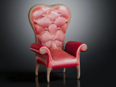 Red Heart Shaped Backrest Chair With Wooden Frame And Tufted Armrest Details 3d model
