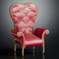 Red Heart Shaped Backrest Chair With Wooden Frame And Tufted Armrest Details