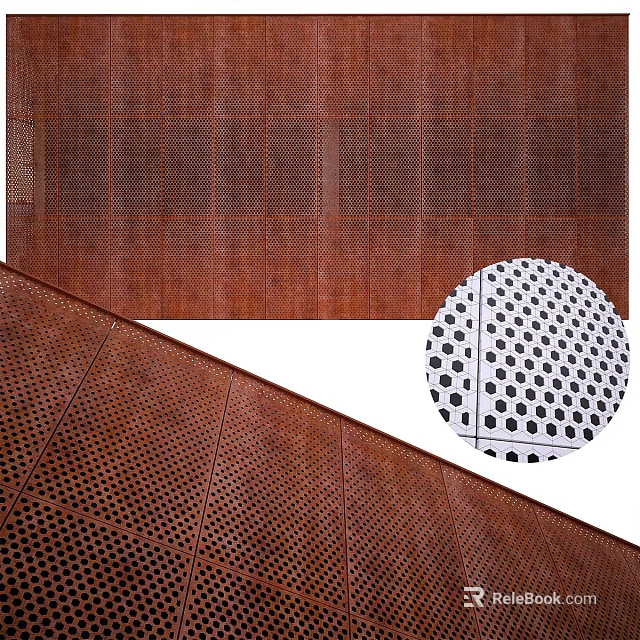 Rusty Brown Perforated Metal Panels With Decorative Hole Patterns For Building Facade 3d model 