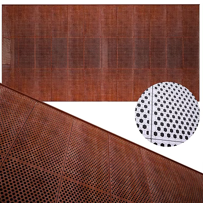 Rusty Brown Perforated Metal Panels With Decorative Hole Patterns For Building Facade 3d model