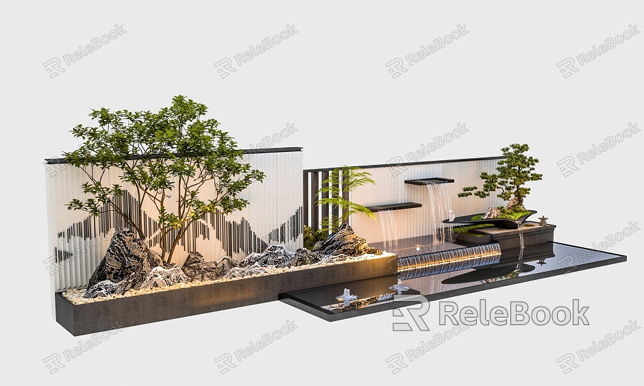 Modern stacked water landscape wall model