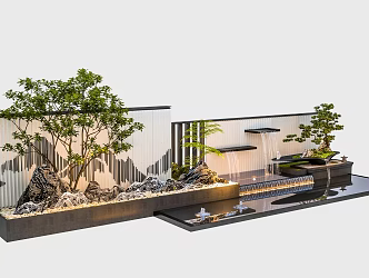 Modern stacked water landscape wall 3d model