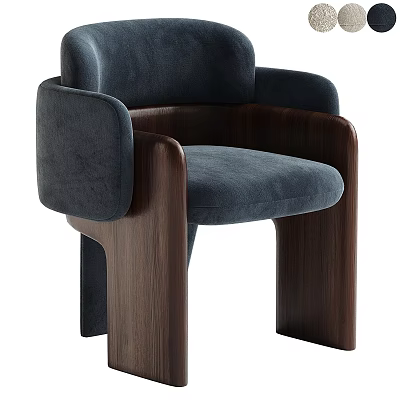 Elegant Modern Single Chair Featuring Dark Blue Upholstery Wooden Armrests And Legs 3d model