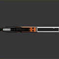 Futuristic Sci Fi Gun With Orange White Blue Tactical Design Aiming Scope And Circular Component