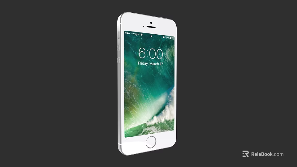White Smartphone With Digital Screen Showing Time Date And Nature Wallpaper 3d model 