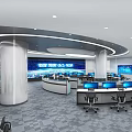 Modern Monitoring Room With Smart Security Command Screens Control Desks And Office Chairs