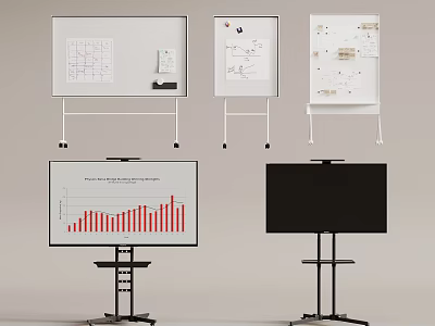 Whiteboards With Charts And Presentation Stands Including Display Screens 3d model