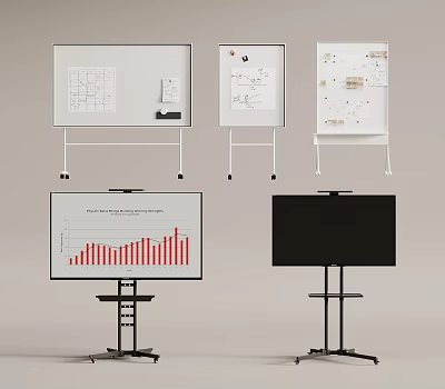 Whiteboards With Charts And Presentation Stands Including Display Screens 3d model