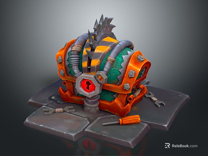 Mechanical Style Tool Organizer With Orange Green Design Red Accent And Included Screwdriver Wrench Tools 3d model 