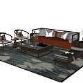 Elegant Modern Sofa Coffee Table Set With Decorative Cushions Patterned Rug And Side Tables 3d model
