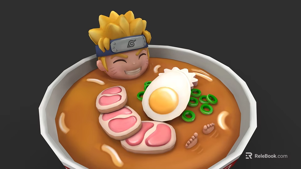 Delicious Ramen Bowl With Soft Boiled Egg Sliced Pork And Green Onions 3d model 