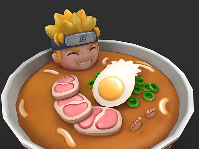 Delicious Ramen Bowl With Soft Boiled Egg Sliced Pork And Green Onions 3d model