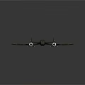 Military Airplane with Green Camouflage Twin Engines Wings and Tail on Gray Smooth Reflective Surface