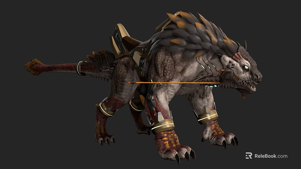 Game Movie Character Armored Creature With Saddle Spiked Back And Clawed Feet 3d model 