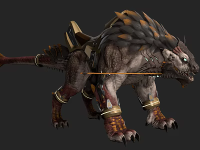 Game Movie Character Armored Creature With Saddle Spiked Back And Clawed Feet 3d model