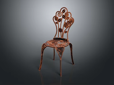 Ornate Metal Chair With Floral Leaf Patterns Intricate Back And Patterned Seat 3d model