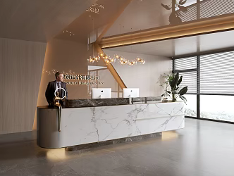 Modern Company Reception Area Bar Reception Desk 3d model