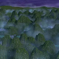 Breathtaking Green Karst Mountain Landscape With Winding Rivers Wreathed In Mist Under Purple Twilight Sky