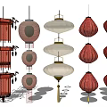 Traditional and Modern Chinese Lanterns With Red White Designs And Tassels