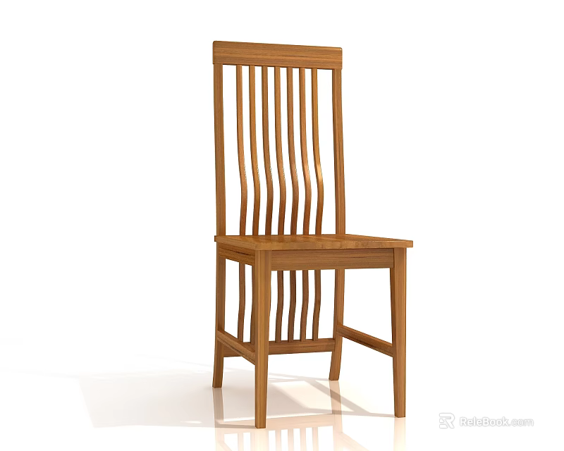 Classic Wooden Dining Chair With Vertical Slat Back And Sturdy Design 3d model 