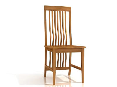 Classic Wooden Dining Chair With Vertical Slat Back And Sturdy Design 3d model