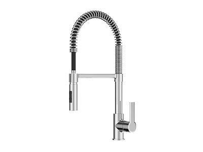 Modern Kitchen Faucet With Chrome Finish And Coiled Flexible Hose Design 3d model