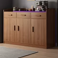 Wooden Entryway Cabinet Sideboard With Drawers And Coffee Machine On Top