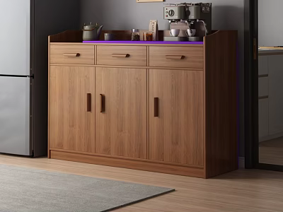 Wooden Entryway Cabinet Sideboard With Drawers And Coffee Machine On Top 3d model
