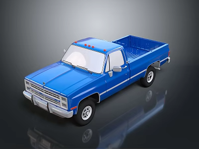 Classic Blue Pickup Truck Featuring Single Cab Design Shiny Exterior And Cargo Bed 3d model