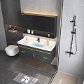 Modern Bathroom Vanity With Gray Cabinet White Countertop And Gold Handles