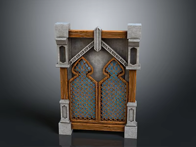 Islamic Style Decorative Architectural Element Featuring Arched Design Wooden Frame And Colorful Tile Patterns 3d model