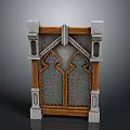 Islamic Style Decorative Architectural Element Featuring Arched Design Wooden Frame And Colorful Tile Patterns