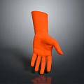 Orange Human Hand 3D Model With Smooth Surface And Shadow On Gray Background