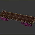Red Flatbed Train Car With Metal Wheels And Textured Cargo Platform 3d model