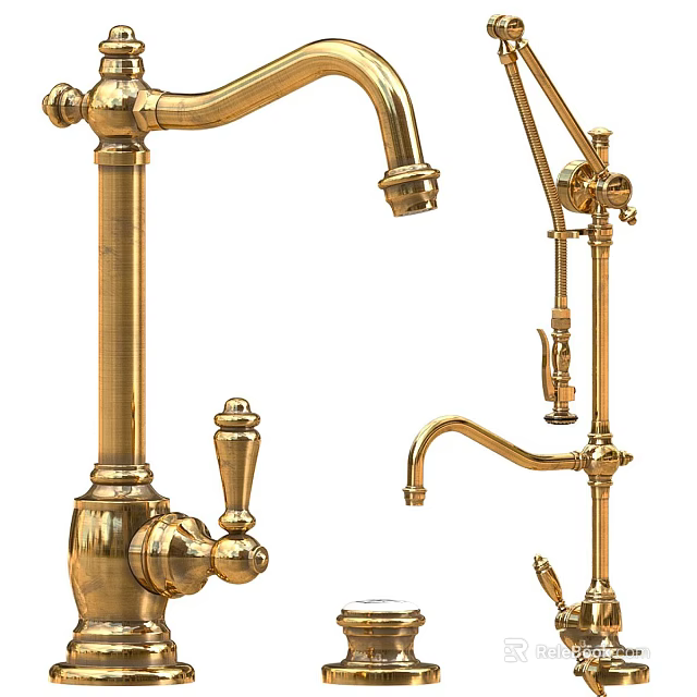 Vintage Brass Water Faucet With Gold Plated Finish And Decorative Handle Design 3d model 