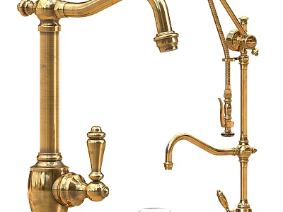 Vintage Brass Water Faucet With Gold Plated Finish And Decorative Handle Design 3d model