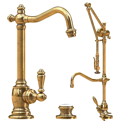 Vintage Brass Water Faucet With Gold Plated Finish And Decorative Handle Design 3d model